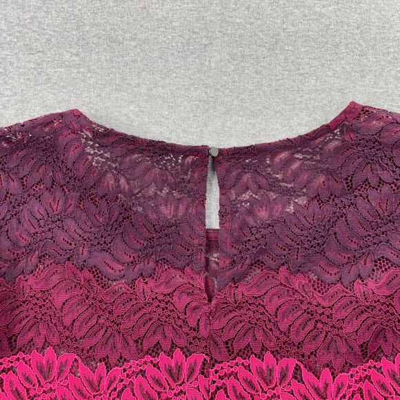 Banana Republic Top Womens L Pink Burgundy Ombre Lace Bell Sleeve Semi Sheer - Picture 8 of 12